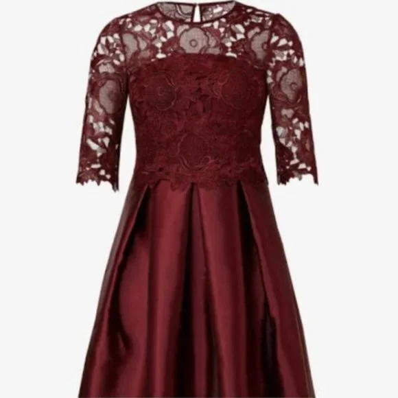 chinese dress ladies Sevila Long Sleeve Mini Dress Lace Burgundy